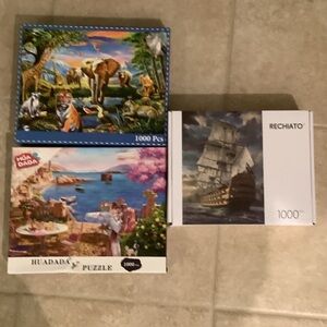 Three 1000-Piece Colorful Puzzles w/letters on back